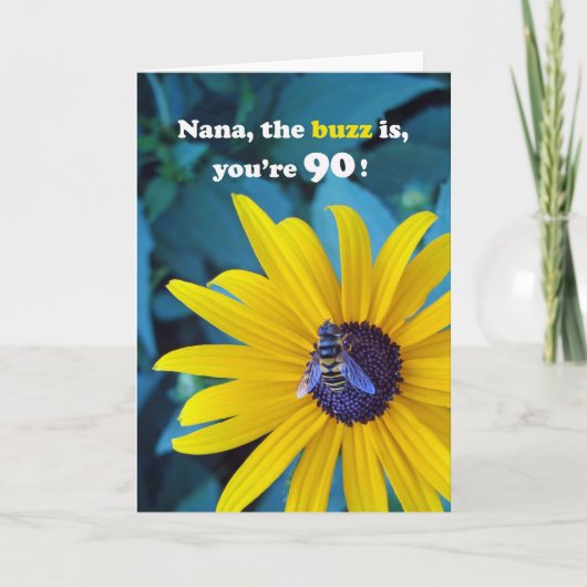 Nana's 90e verjaardag met Bee bij de bloem Kaart (Voorkant)