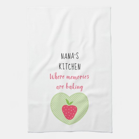 Nana's aardbeienhartherinneringen theedoek (Verticaal)