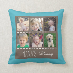 Nana's Blessings Foto Collage Blauwgroen en Brown Kussen