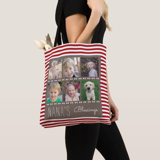 Nana's Blessings Fotocollage Rood & Wit Strepen Tote Bag (Dichtbij)