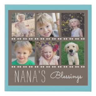 Nana's Blessings Photo Collage   Bruin en Blauwgro Imitatie Canvas Print