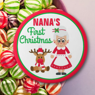 Nana's eerste kerst knop ronde button 7,6 cm