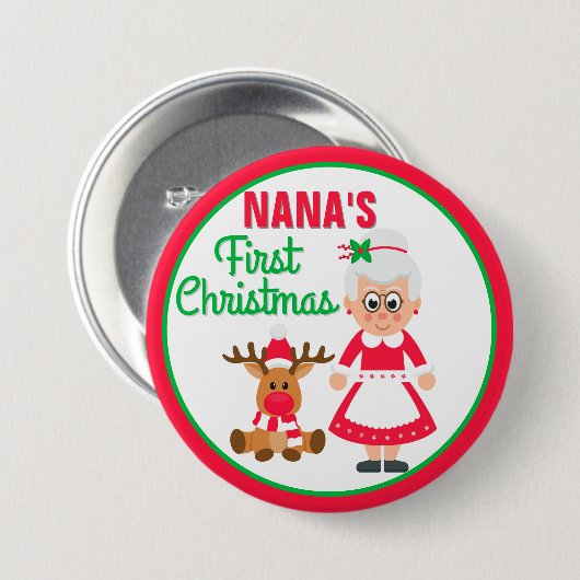Nana's eerste kerstknop ronde button 7,6 cm (Voorkant /achterkant)