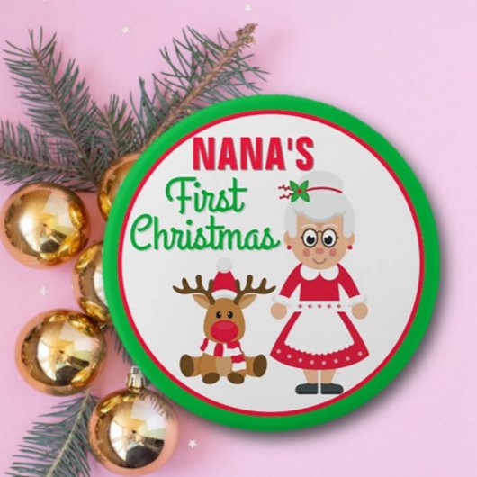 Nana's eerste kerstknop ronde button 7,6 cm