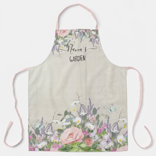 Nanas Garden Painted Floral Blush Paarse Butterfly Schort (Voorkant)