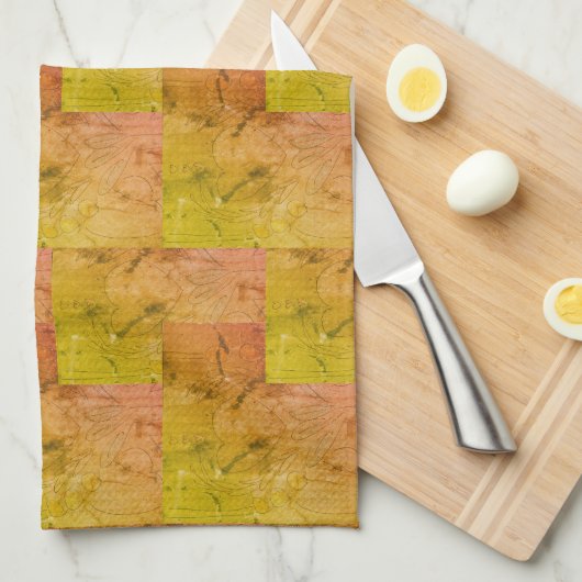 Nana's hart (roze en geel) theedoek (Quarter Fold)