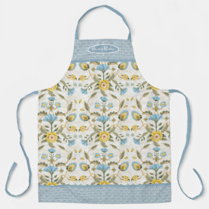 Nanas Keuken Blauw n Geel Bloemen Scallop Schort