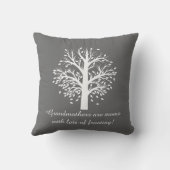 Nana's kuddefamilie-boom; 9 Vogels w Names (grijs) Kussen (Achterkant)