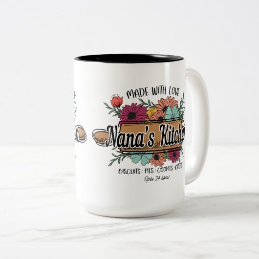 Nana's Mok, cadeau voor oma, Moederdag cadeau, Tweekleurige Koffiemok (Voorkant rechts)