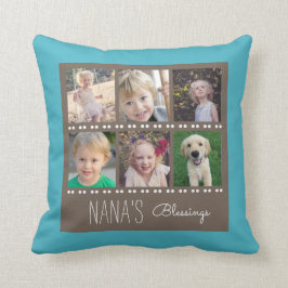 Nana's Zegeningen Fotocollage Teal en Bruin Kussen