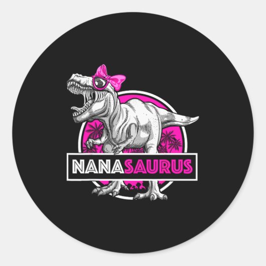 Nanasaurus T-rex Matching Funny Grandma Saurus Din Ronde Sticker (Voorkant)