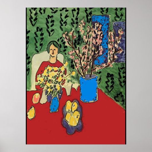 Nancy at Table with Flowersl, Matisse Style Poster (Voorkant)