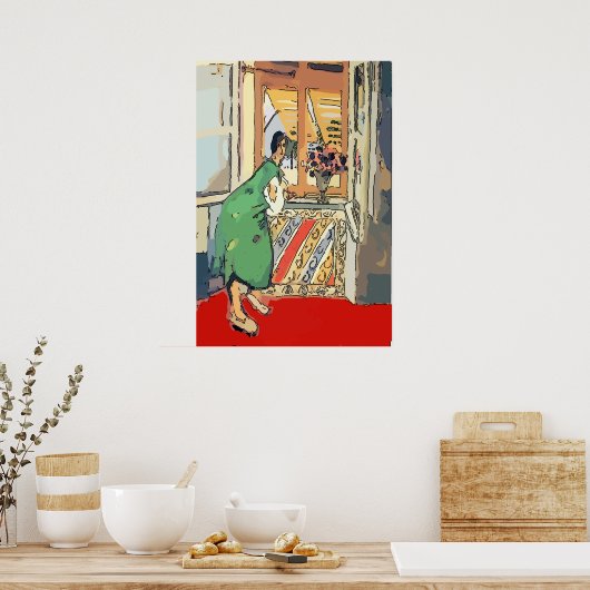 Nancy bij het raam van de condo poster (Keuken)