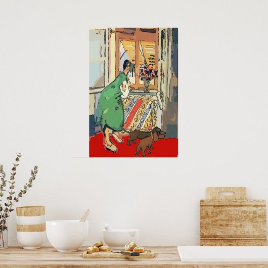 Nancy bij Window met honden Poster (Keuken)