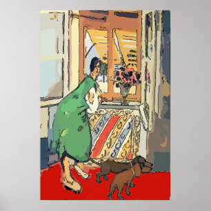 Nancy bij Window met honden Poster