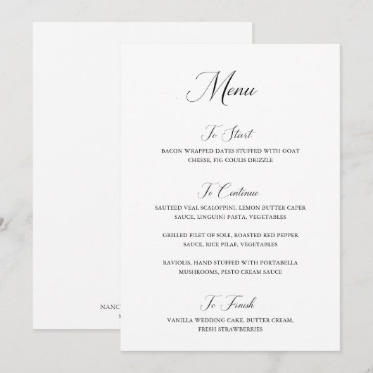 Nancy Black en White Modern Wedding Menu (Voorkant / Achterkant)
