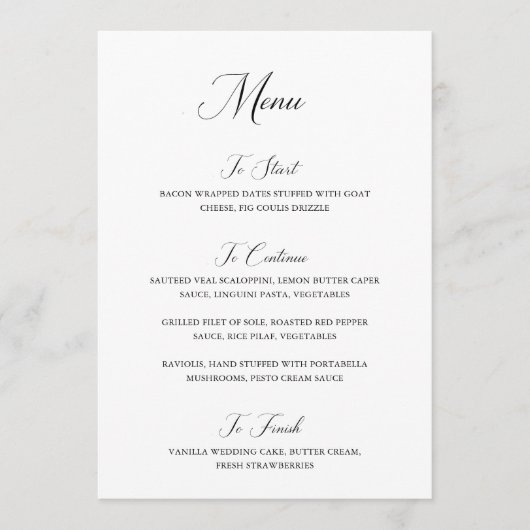 Nancy Black en White Modern Wedding Menu (Voorkant)