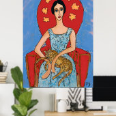 Nancy in Red Stoel met Solomon Cat Poster (Thuiskantoor)