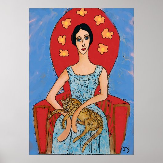 Nancy in Red Stoel met Solomon Cat Poster (Voorkant)
