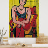 Nancy in rode stoel, BEDANKT, geef tekst Poster ui (Keuken)