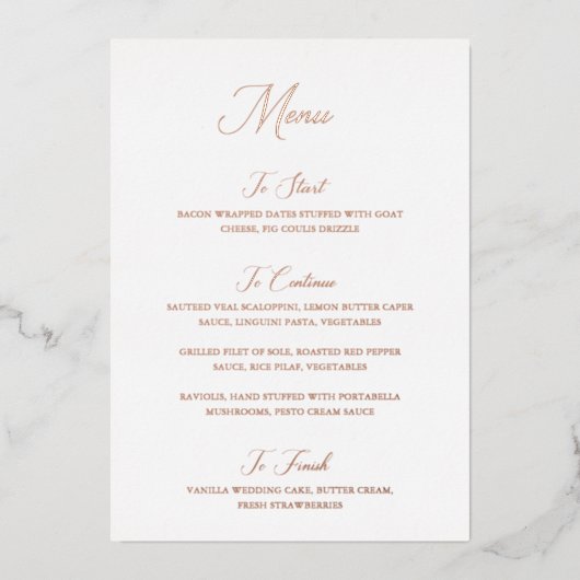 Nancy Modern Wedding Menu Folie Uitnodiging (Voorkant)