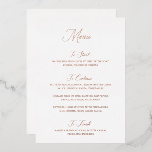 Nancy Modern Wedding Menu Folie Uitnodiging (Voorkant / Achterkant)