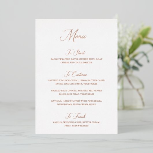 Nancy Modern Wedding Menu Folie Uitnodiging (Staand Voorkant)