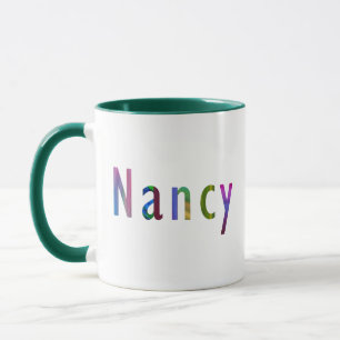 "Nancy" Naam in Levendige Lente Gekleurde Letterin Mok