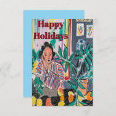 Nancy on Cell Phone, add text, Happy Holiday Bedankkaart (Voorkant / Achterkant)