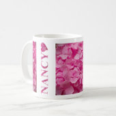 "Nancy" Roze Hydrangea Bloemen Letters & Schattige Koffiemok (Voorkant links)