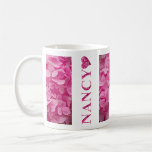 "Nancy" Roze Hydrangea Bloemen Letters & Schattige Koffiemok