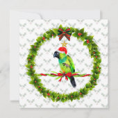 Nanday Conure Santa met Holly Leaves en Wreate Feestdagenkaart (Voorkant)