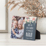 Nanie Grandmoeder Moederdag Foto Fotoplaat<br><div class="desc">Alleen de beste moeders worden gepromoot naar Nanie! Deel de mooie Moederdag groeten met deze prachtige fotoplaat die een schat foto van haar kleinkind of kleinkinderen bevat. personaliseer met hun namen aan de rechterkant, in witte letters op een elegante blauwe achtergrond van leisteen, voorzien van perzikkleurige en stomproze waterverf en...</div>