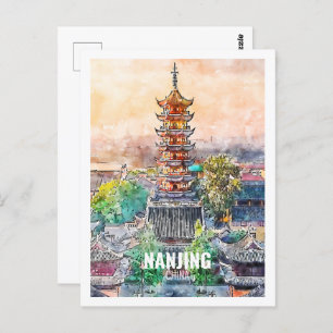 Nanjing China Beroemde Reizen Waterverf Schets Briefkaart