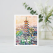 Nanjing China Beroemde Reizen Waterverf Schets Briefkaart (Staand voorkant)