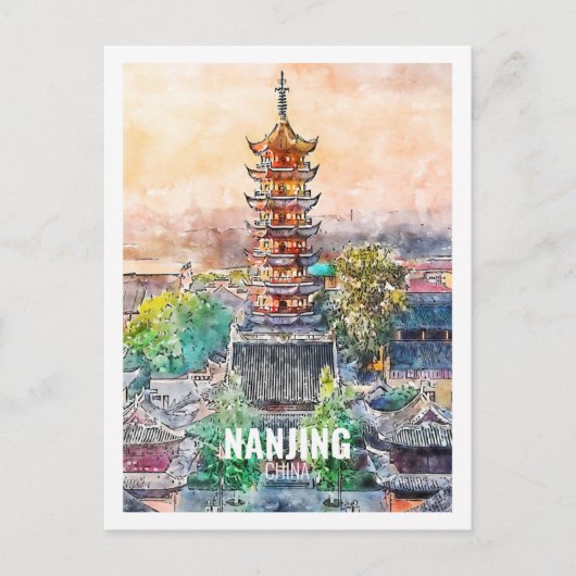 Nanjing China Beroemde Reizen Waterverf Schets Briefkaart (Voorkant)