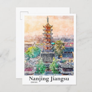 Nanjing Jiangsu China Waterverf Schets Hand geteke Briefkaart