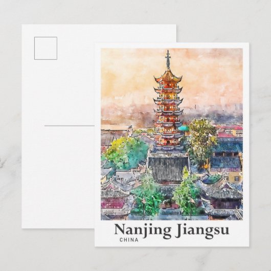 Nanjing Jiangsu China Waterverf Schets Hand geteke Briefkaart (Voorkant / Achterkant)
