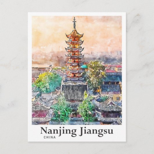 Nanjing Jiangsu China Waterverf Schets Hand geteke Briefkaart (Voorkant)