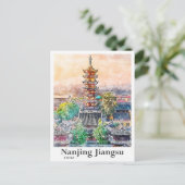 Nanjing Jiangsu China Waterverf Schets Hand geteke Briefkaart (Staand voorkant)