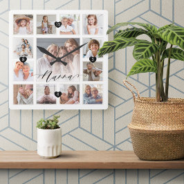 Nanna Script Family Memory Photo Grid Collage Vierkante Klok