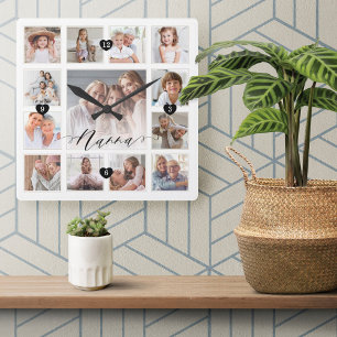 Nanna Script Family Memory Photo Grid Collage Vierkante Klok