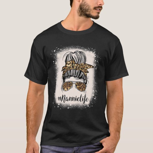 Nannie Life Leopard Bleaching Moederdag Messy Bun T-shirt (Voorkant)