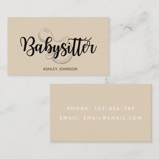 Nanny Babysitter Kinderopvang Schets Fopspeen Past Visitekaartje (Voorkant / Achterkant)