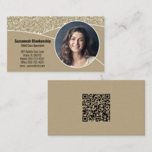 Nanny Custom Photo Faux Gold Glitter QR Code Visitekaartje
