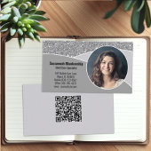 Nanny Custom Photo Faux Silver Glitter QR Code Visitekaartje