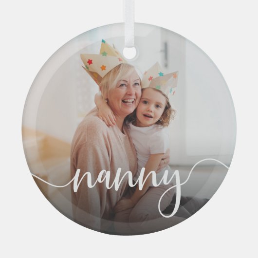 Nanny Grandma Script Overlay Glas Ornament (Voorkant)