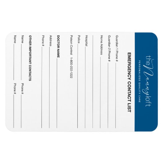 Nanny Loft Emergency Contact Magnet Magneet (Horizontaal)