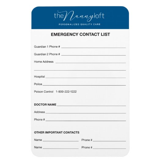 Nanny Loft Emergency Contact Magnet Magneet (Verticaal)