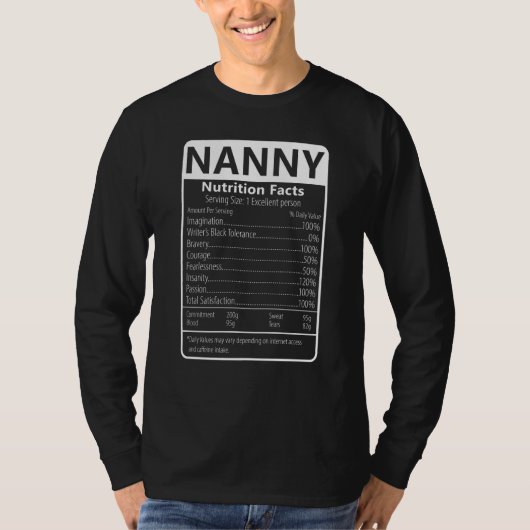 Nanny Nutrition Facts Sarcastic Graphic Humor T-shirt (Voorkant)